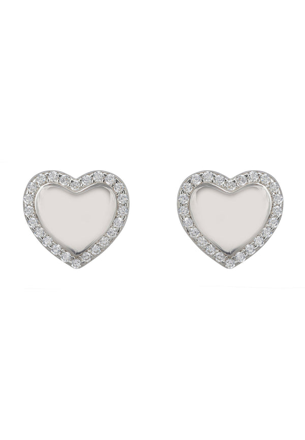 Heart Mirrored Stud Earrings Silver