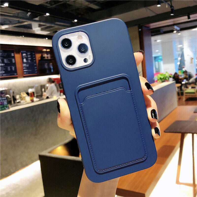 Soft Silicone Case Cover for Iphone 16 Pro 15 13 11 XR 7 8 with Card Slot Holder