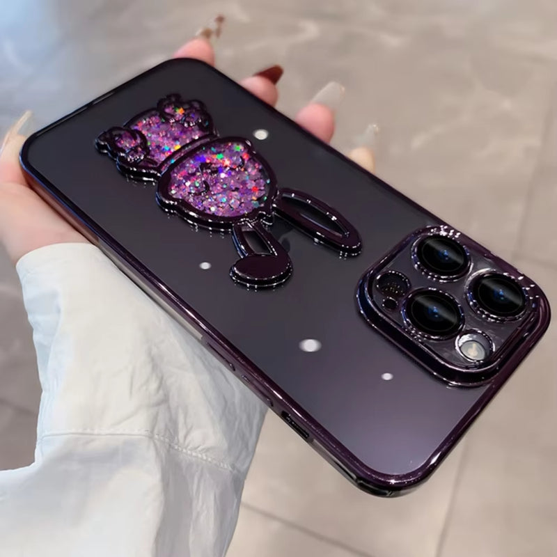 Cute Rabbit Quicksand Glitter Case for Iphone 14 16 Pro Max 13 12 11 15 X Xr Xs 8 7 plus Bear Transparent Camera Protector Cover