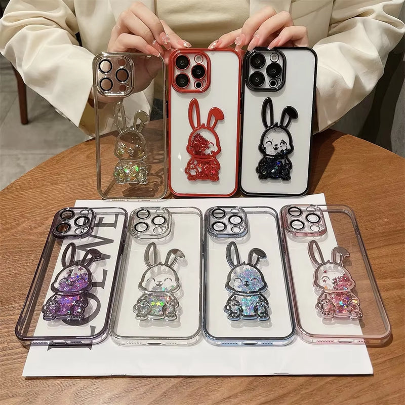 Cute Rabbit Quicksand Glitter Case for Iphone 14 16 Pro Max 13 12 11 15 X Xr Xs 8 7 plus Bear Transparent Camera Protector Cover