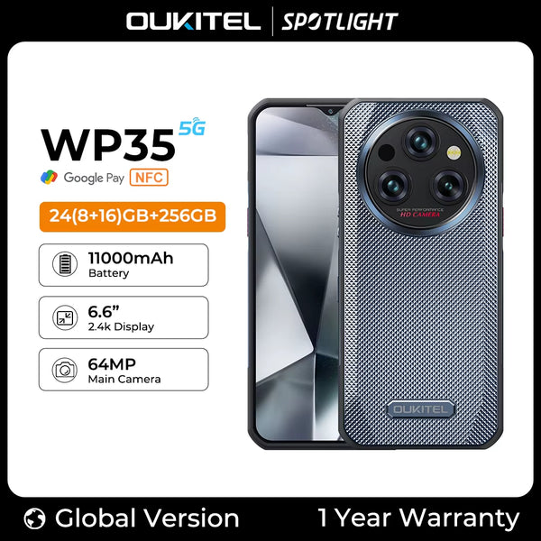 -Wp35 Rugged Smartphone, Android Mobile Phone, NFC Cell Phone, 5G, 11000Mah, 24GB + 256GB, 64 MP