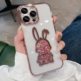 Cute Rabbit Quicksand Glitter Case for Iphone 14 16 Pro Max 13 12 11 15 X Xr Xs 8 7 plus Bear Transparent Camera Protector Cover