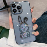 Cute Rabbit Quicksand Glitter Case for Iphone 14 16 Pro Max 13 12 11 15 X Xr Xs 8 7 plus Bear Transparent Camera Protector Cover