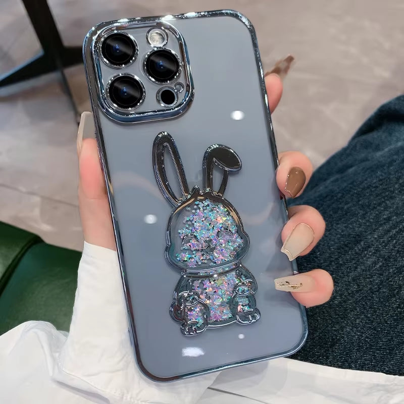 Cute Rabbit Quicksand Glitter Case for Iphone 14 16 Pro Max 13 12 11 15 X Xr Xs 8 7 plus Bear Transparent Camera Protector Cover