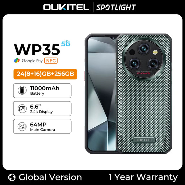 -Wp35 Rugged Smartphone, Android Mobile Phone, NFC Cell Phone, 5G, 11000Mah, 24GB + 256GB, 64 MP