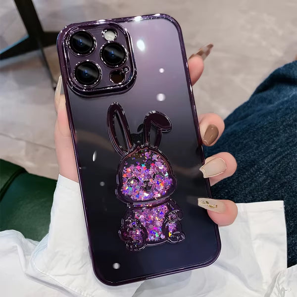 Cute Rabbit Quicksand Glitter Case for Iphone 14 16 Pro Max 13 12 11 15 X Xr Xs 8 7 plus Bear Transparent Camera Protector Cover
