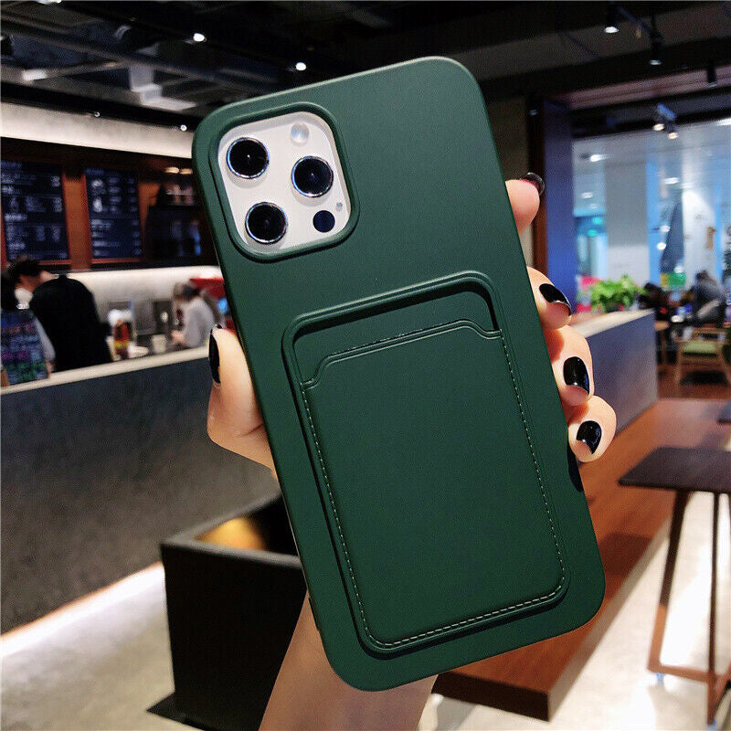 Soft Silicone Case Cover for Iphone 16 Pro 15 13 11 XR 7 8 with Card Slot Holder