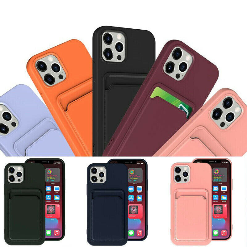 Soft Silicone Case Cover for Iphone 16 Pro 15 13 11 XR 7 8 with Card Slot Holder