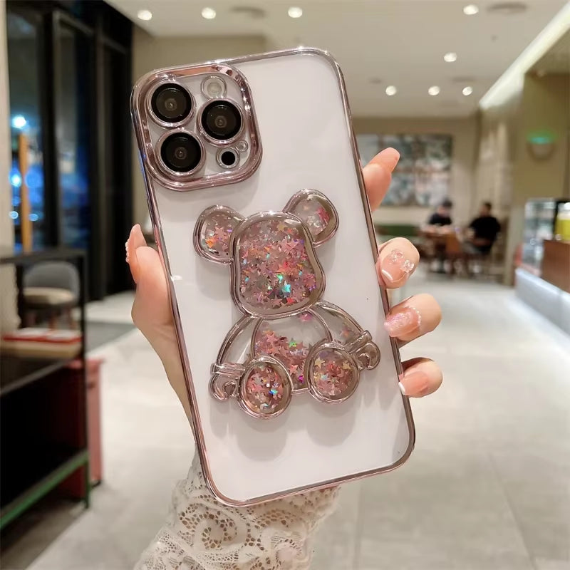 Cute Rabbit Quicksand Glitter Case for Iphone 14 16 Pro Max 13 12 11 15 X Xr Xs 8 7 plus Bear Transparent Camera Protector Cover