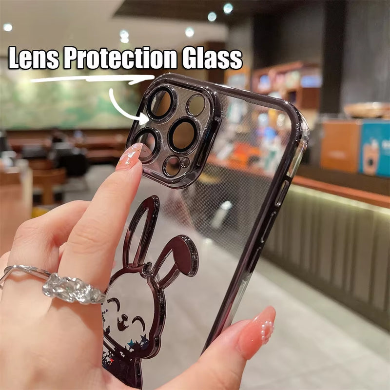 Cute Rabbit Quicksand Glitter Case for Iphone 14 16 Pro Max 13 12 11 15 X Xr Xs 8 7 plus Bear Transparent Camera Protector Cover