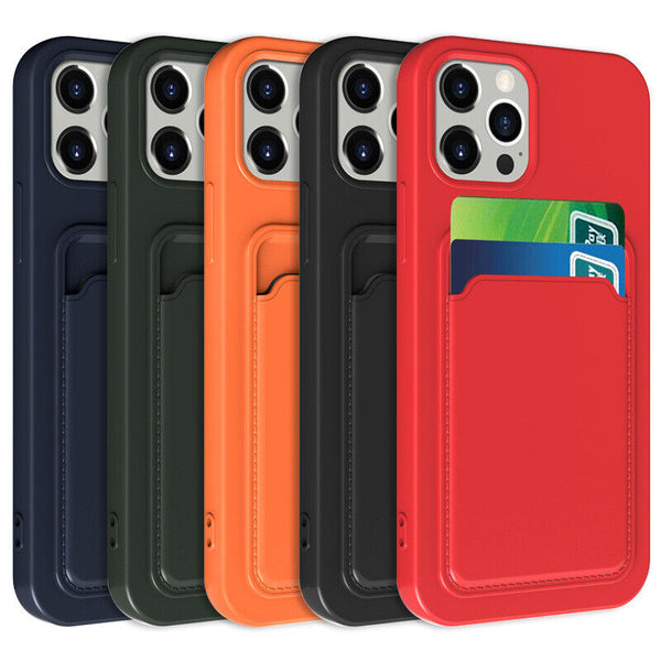 Soft Silicone Case Cover for Iphone 16 Pro 15 13 11 XR 7 8 with Card Slot Holder