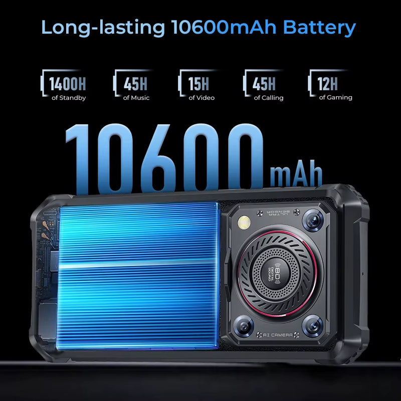 WP36 Rugged Smartphone 10600Mah 6.52" HD+ Cell Phone 16GB 128GB Mobile Phone Android 13 13MP Camera MT8788