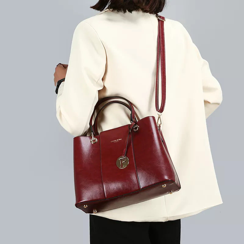 Faux Crocodile Handbag Set (2-Pieces) - Maroon