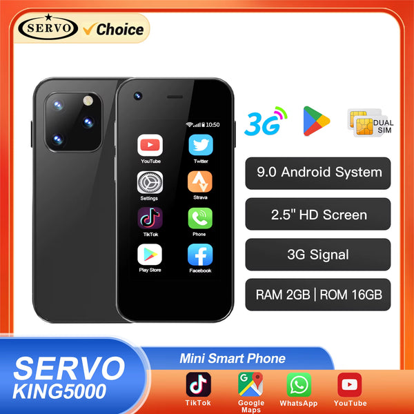 KING5000 Mini Android Smartphone WCDMA 2.5Inch Screen 2GB+16GB Small Smart Mobile Phones Android System GPS Play Store
